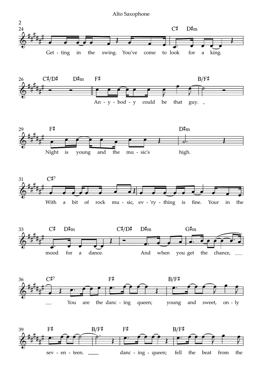 Dancing Queen by ABBA Alto Saxophone - Digital Sheet Music page 2