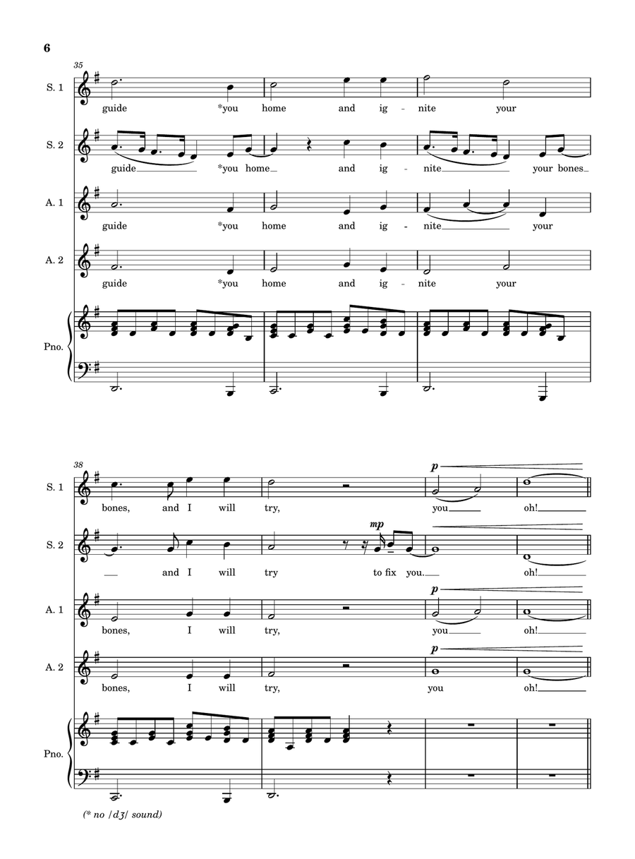 Fix You by Coldplay SSAA - Digital Sheet Music page 6