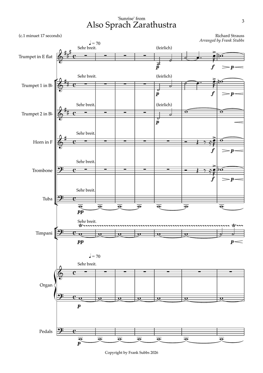 Sunrise from Also Sprach Zarathustra by Richard Strauss Small Ensemble - Digital Sheet Music page 3