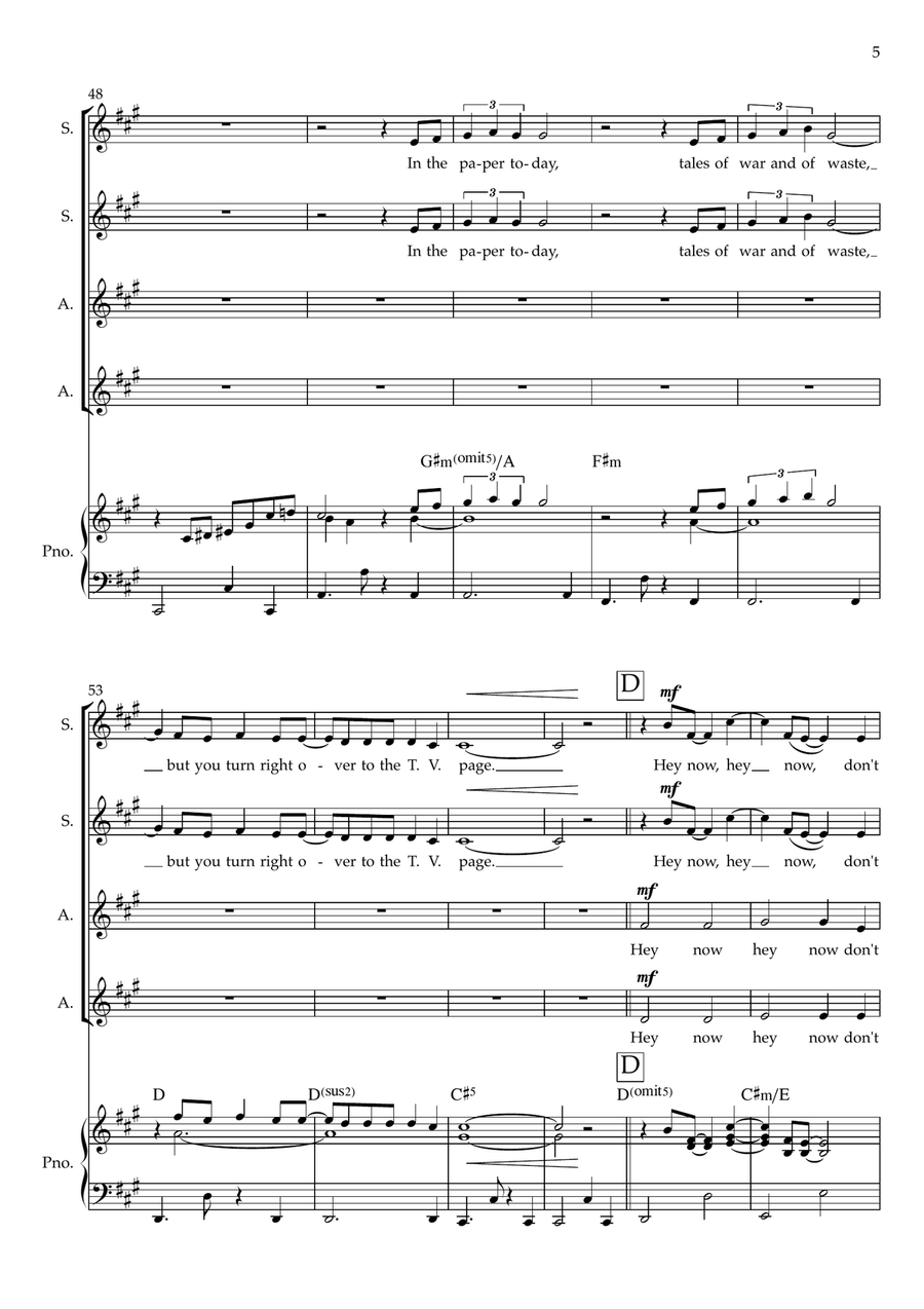 Don't Dream It's Over by Crowded House SSAA - Digital Sheet Music page 5