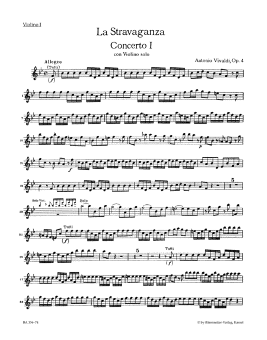 La Stravaganza, No. 1 B flat major, Op. 4/1 Fa I, 180 Violin scores gallery preview page 2