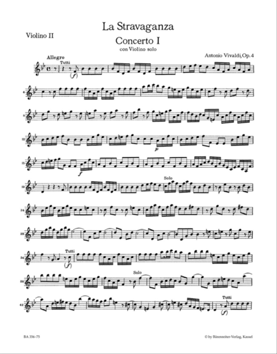 La Stravaganza, No. 1 B flat major, Op. 4/1 Fa I, 180 Violin scores gallery preview page 2