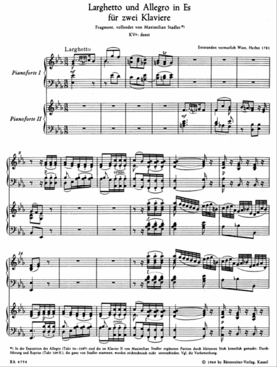 Larghetto und Allegro for two Pianos E flat major 2 Pianos, 4-Hands scores gallery preview page 2
