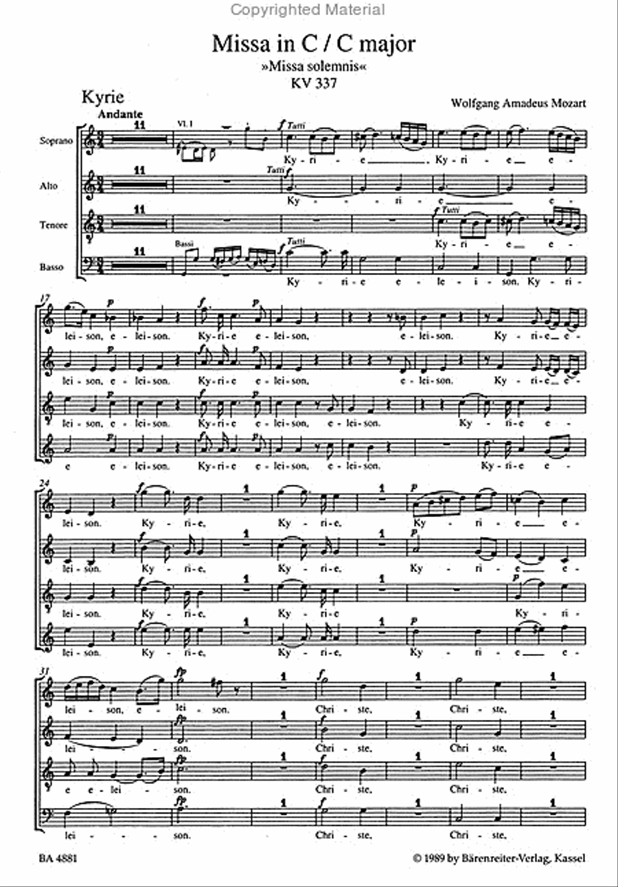 Missa C major, KV 337 'Missa solemnis' 4-Part scores gallery preview page 2