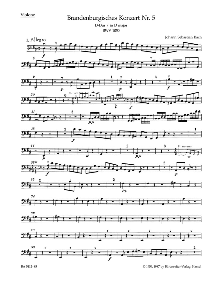 Brandenburg Concerto, No. 5 D major, BWV 1050 Double Bass scores gallery preview page 1