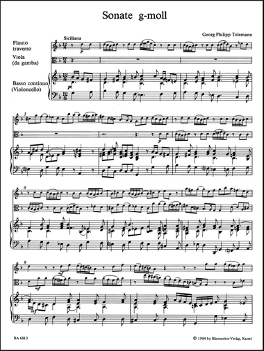 Sonata for Flute, Viola (Viol) and Basso continuo g minor TWV 42:g7