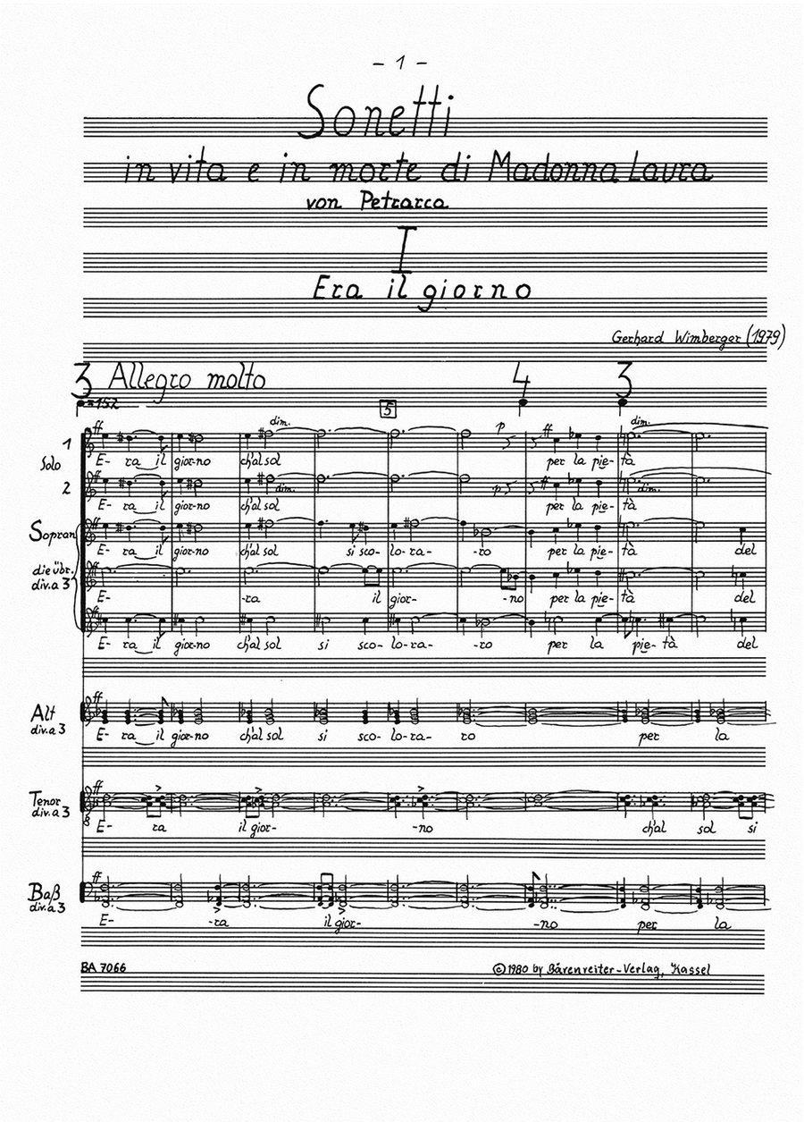 Sonetti in vita e in morte Madonna Laura für gemischten Chor (SATB, jede Stimme fünffach geteilt) (1979) 4-Part scores gallery preview page 2