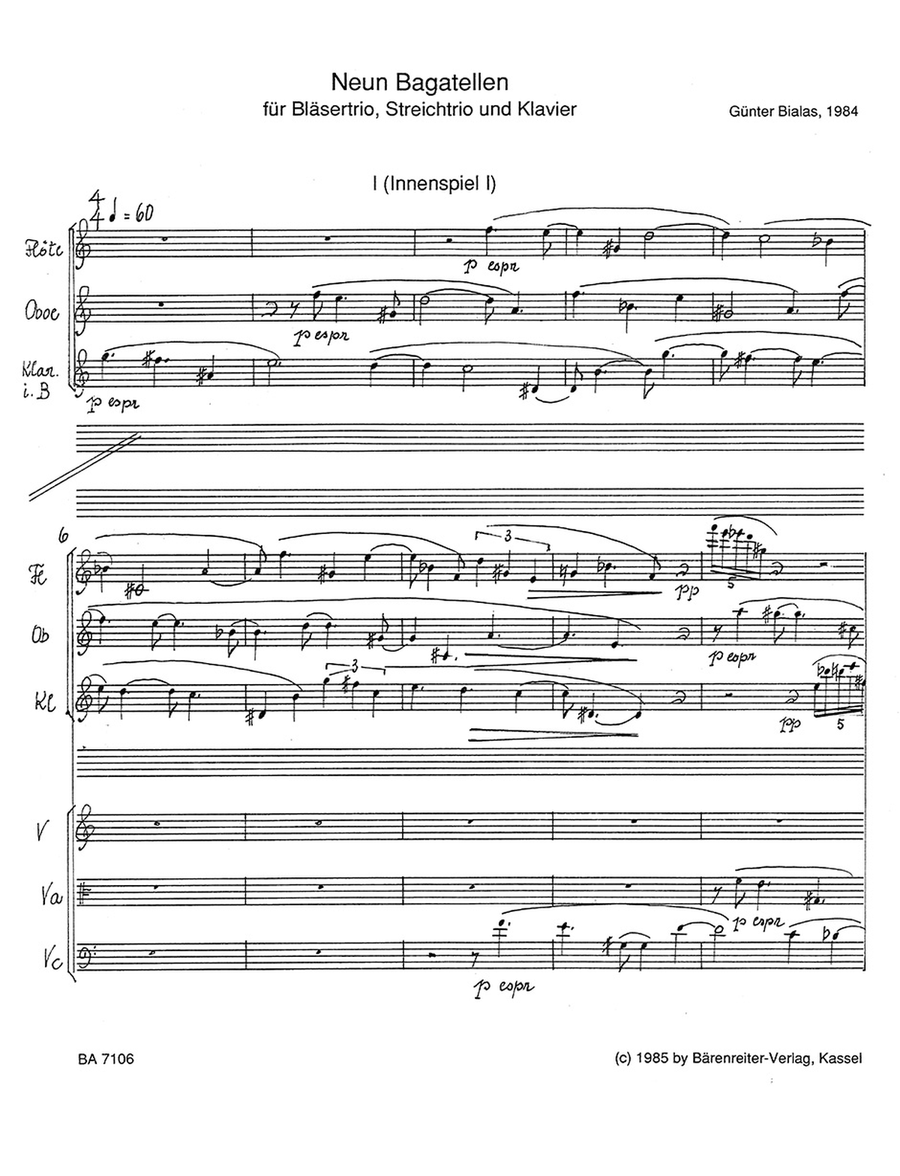 Neun Bagatellen for Wind Trio, String Trio and Piano Clarinet scores gallery preview page 2
