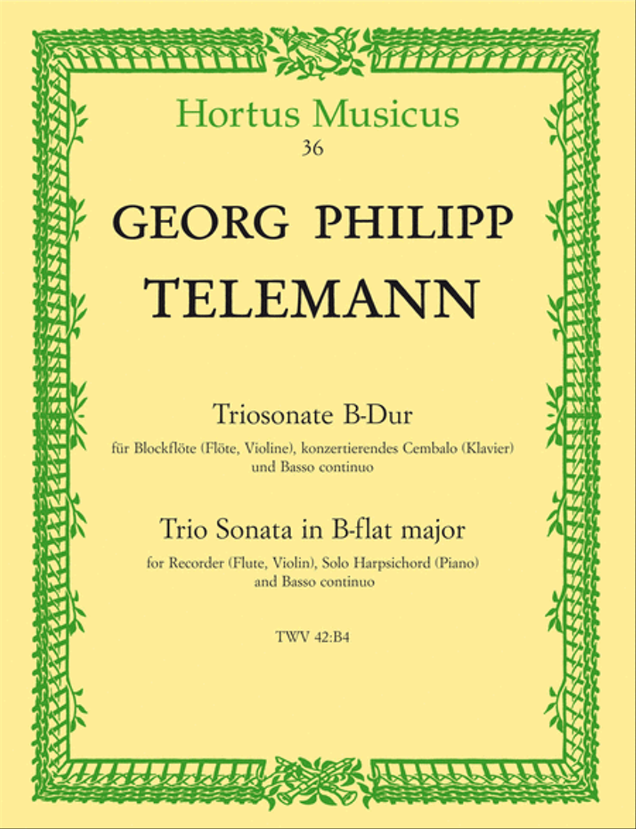 Triosonate for Recorder (Flute, Violin), Solo Harpsichord (Piano) and Basso continuo B flat major TWV 42:B4 Flute scores gallery preview page 1