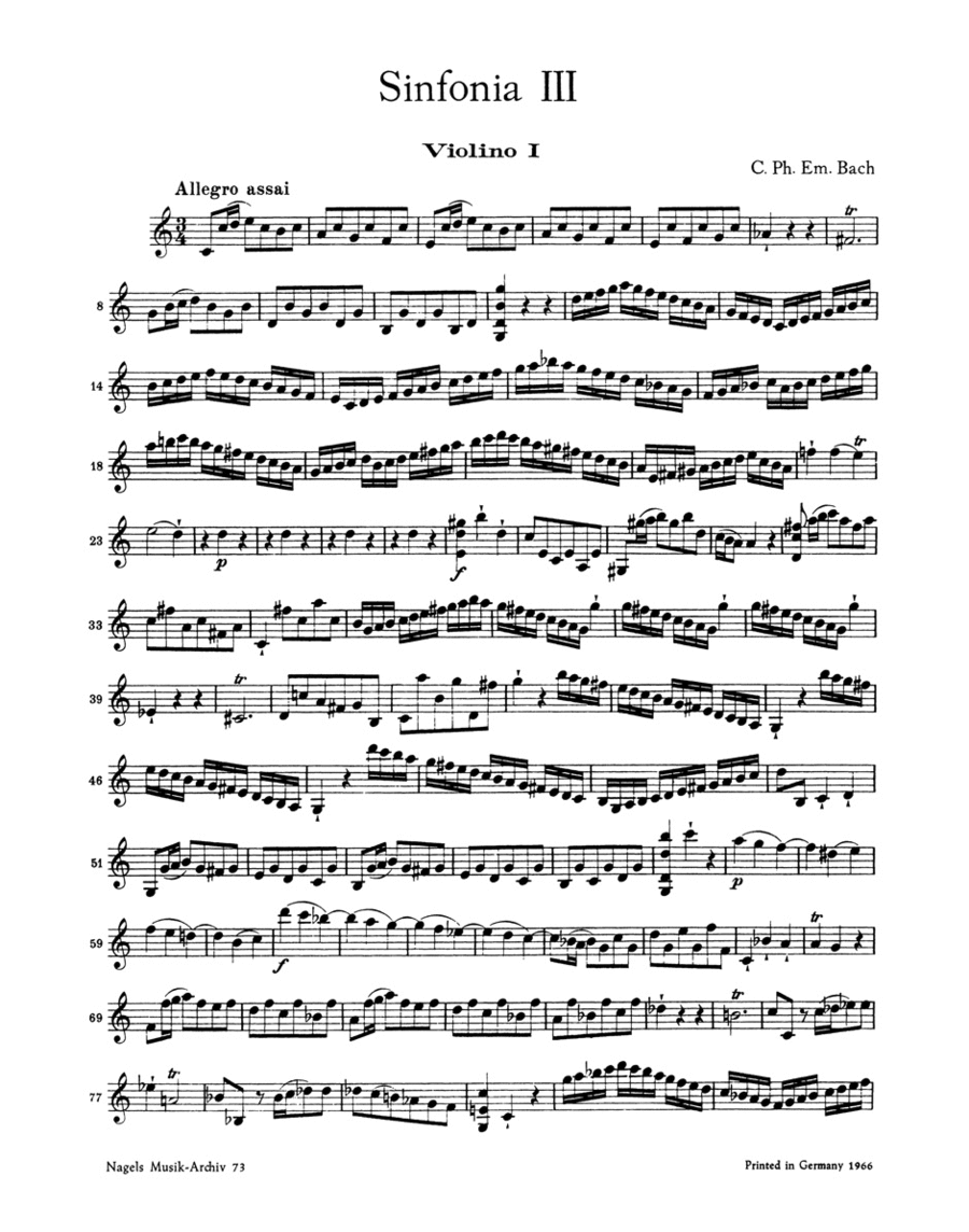 Sinfonie fur Streicher und Basso continuo C major Wq 182/3 Violin scores gallery preview page 1