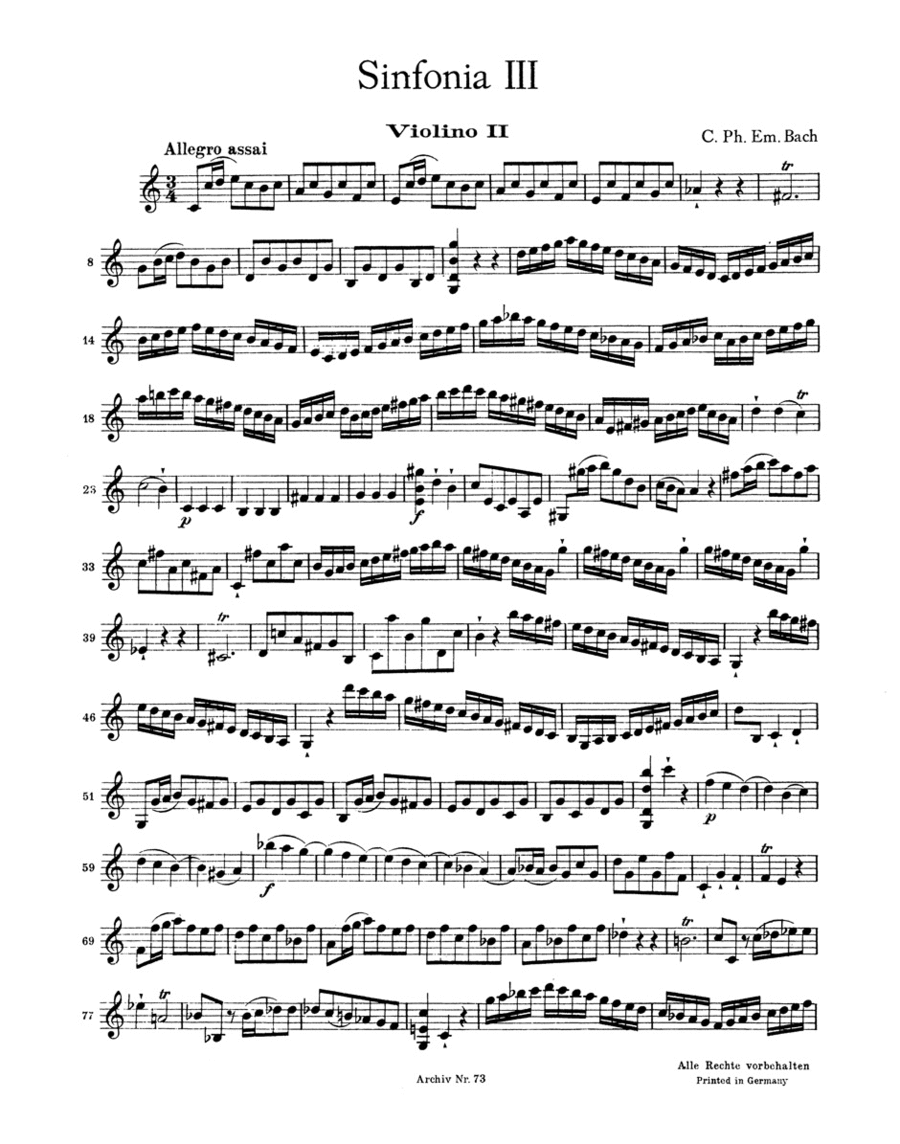 Sinfonie fur Streicher und Basso continuo C major Wq 182/3 Violin scores gallery preview page 1