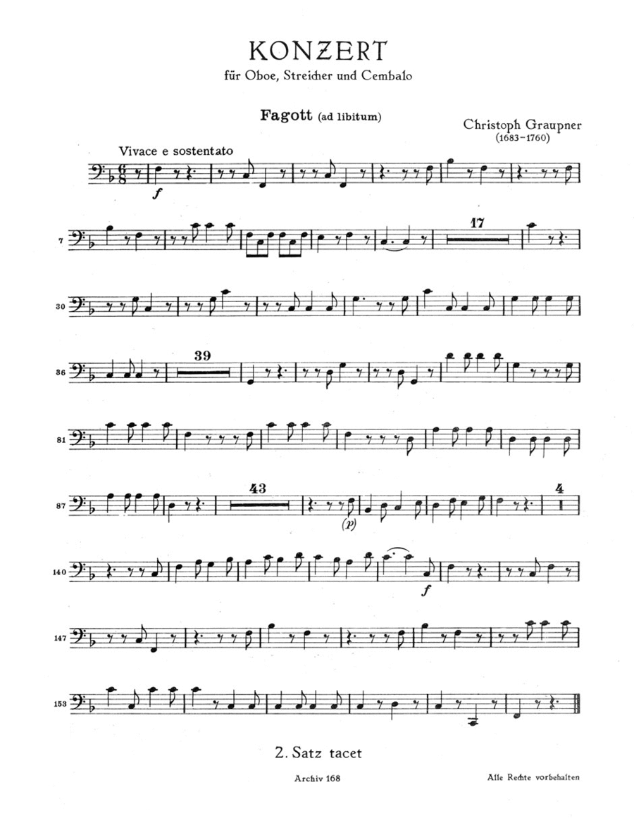 Konzert fur Oboe, Streicher und Basso continuo for Oboe, Streicher und Basso continuo F major Piano and Keyboard scores gallery preview page 1
