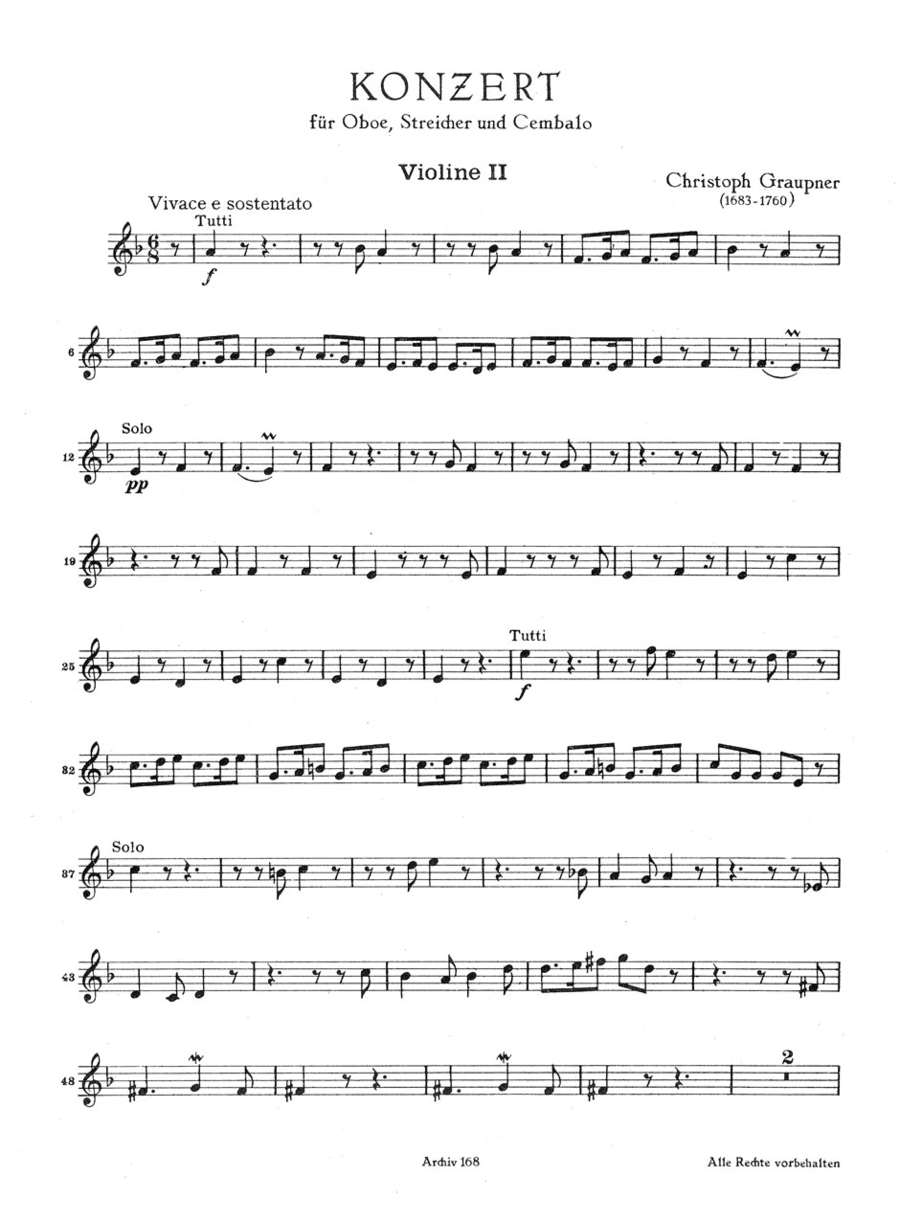 Konzert fur Oboe, Streicher und Basso continuo for Oboe, Streicher und Basso continuo F major Violin scores gallery preview page 1