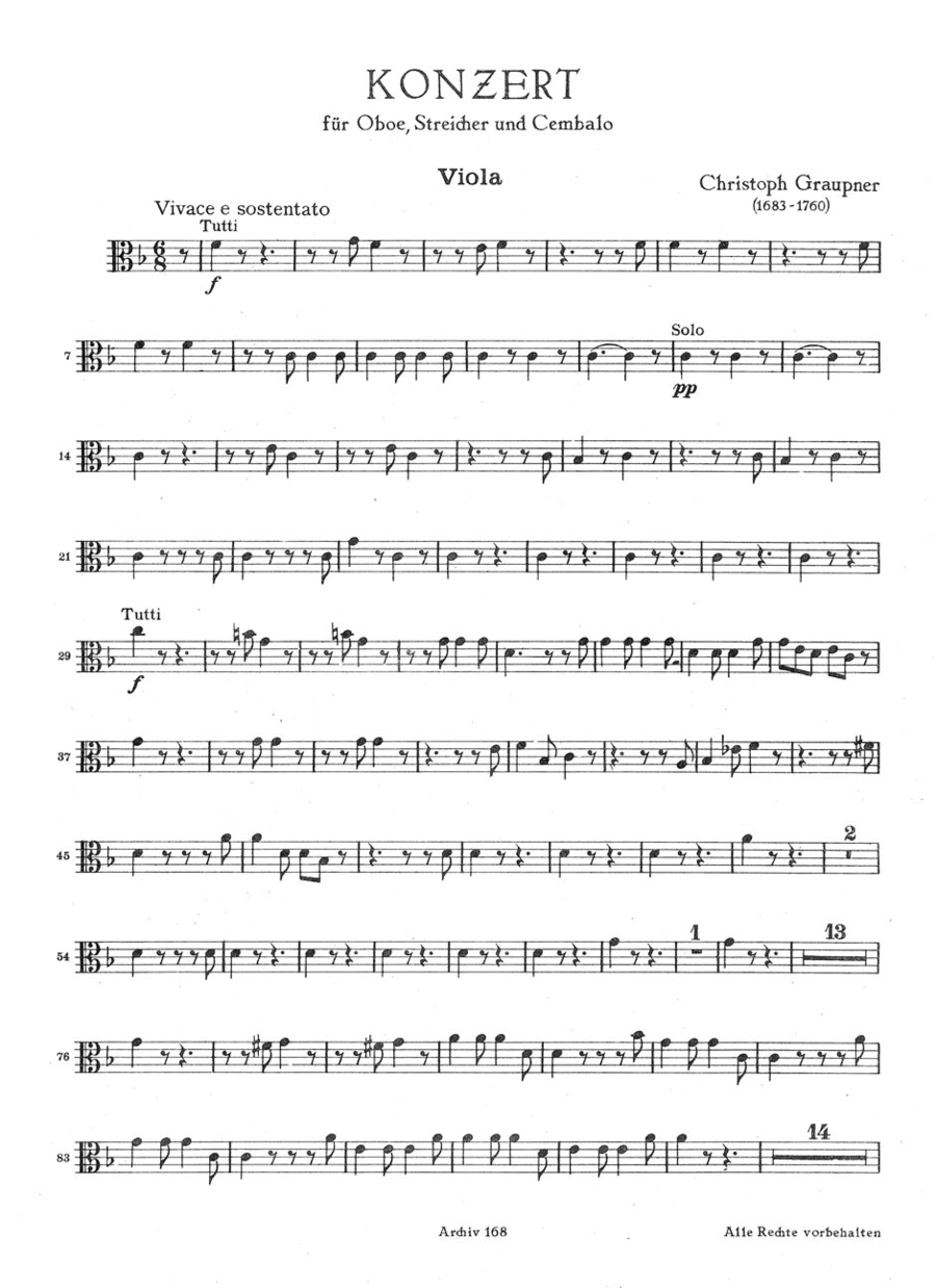Konzert fur Oboe, Streicher und Basso continuo for Oboe, Streicher und Basso continuo F major Piano and Keyboard scores gallery preview page 1
