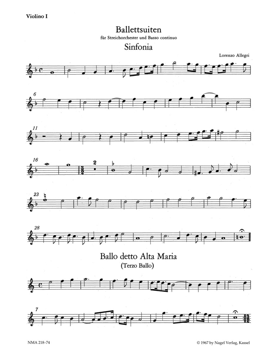 Ballettsuiten für Streicher (Violinen dreigeteilt) und Basso continuo Violin scores gallery preview page 1
