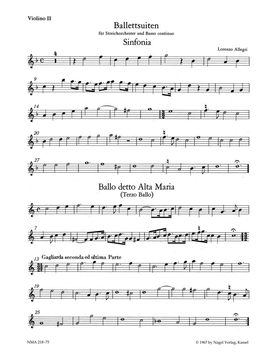 Ballettsuiten für Streicher (Violinen dreigeteilt) und Basso continuo Violin scores gallery preview page 1