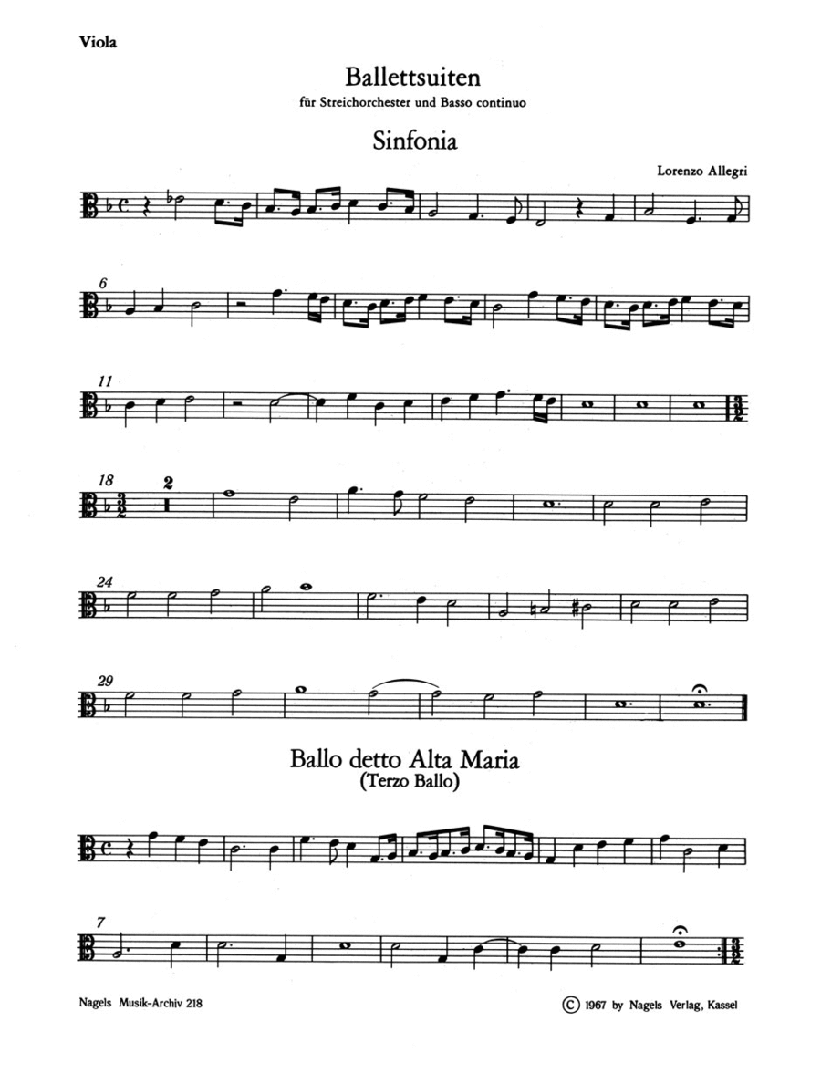 Ballettsuiten für Streicher (Violinen dreigeteilt) und Basso continuo Viola scores gallery preview page 1