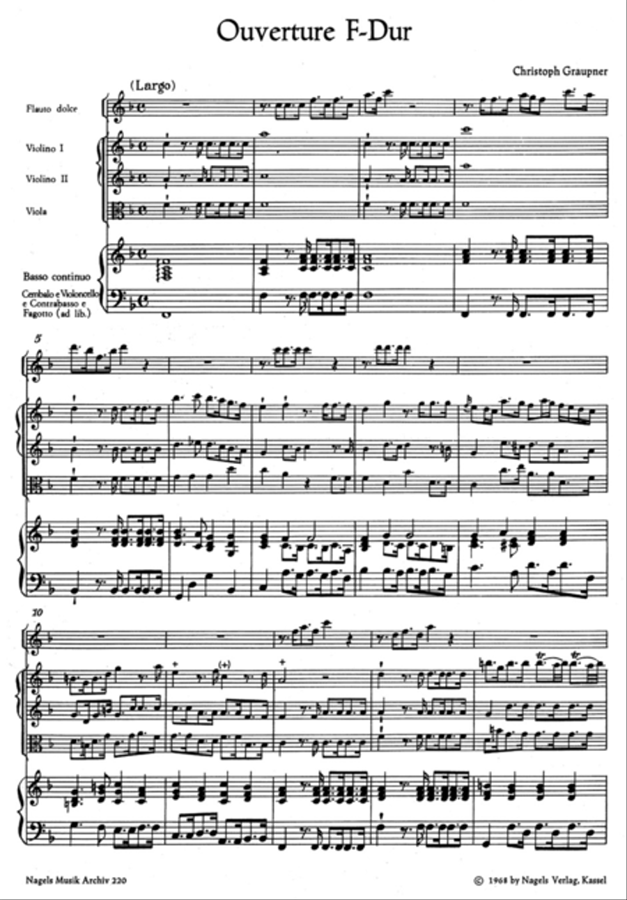 Ouverture fur Altblockflote, Streicher und Basso continuo F major String Orchestra scores gallery preview page 2