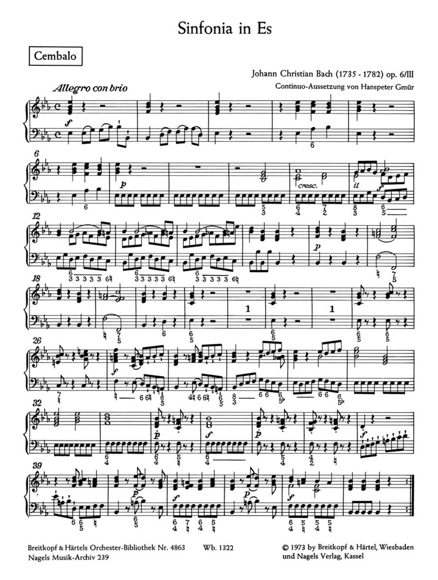 Sinfonia E flat major, Op. 6/3 Harpsichord scores gallery preview page 1