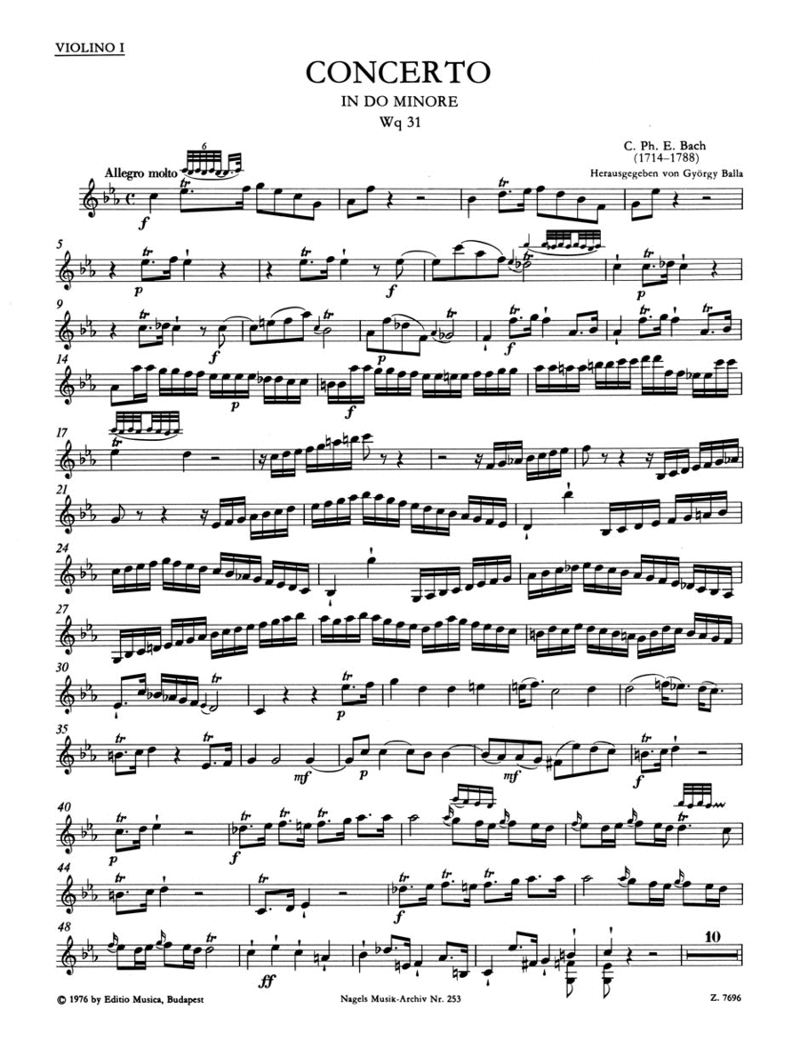 Concerto fur Cembalo (Klavier) und Streichorchester c minor Wq 31 String Orchestra scores gallery preview page 1