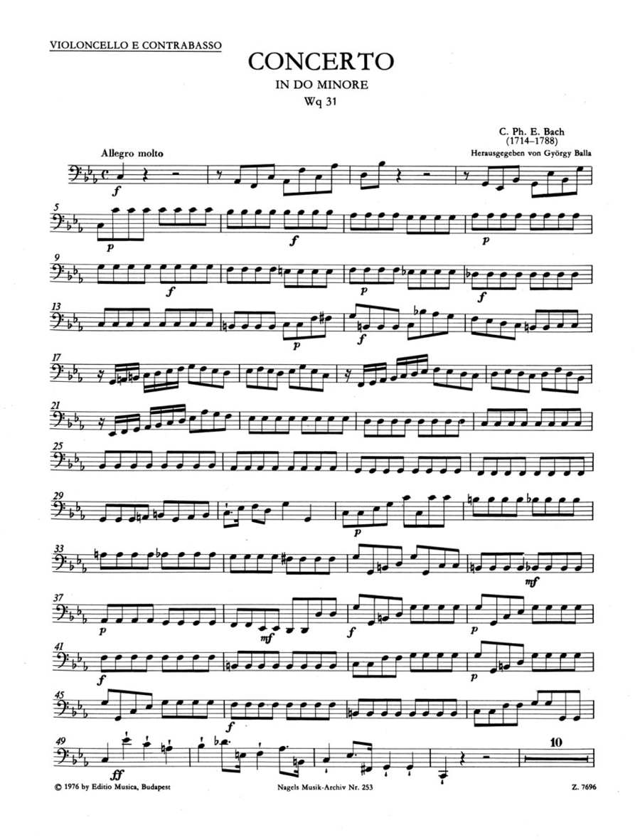 Concerto fur Cembalo (Klavier) und Streichorchester c minor Wq 31 String Orchestra scores gallery preview page 1