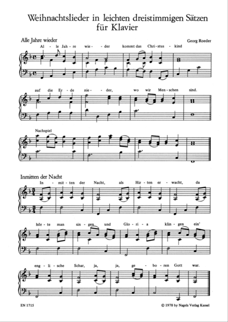Weihnachtslieder in leichten dreistimmigen Sätzen für Klavier Piano Solo scores gallery preview page 2