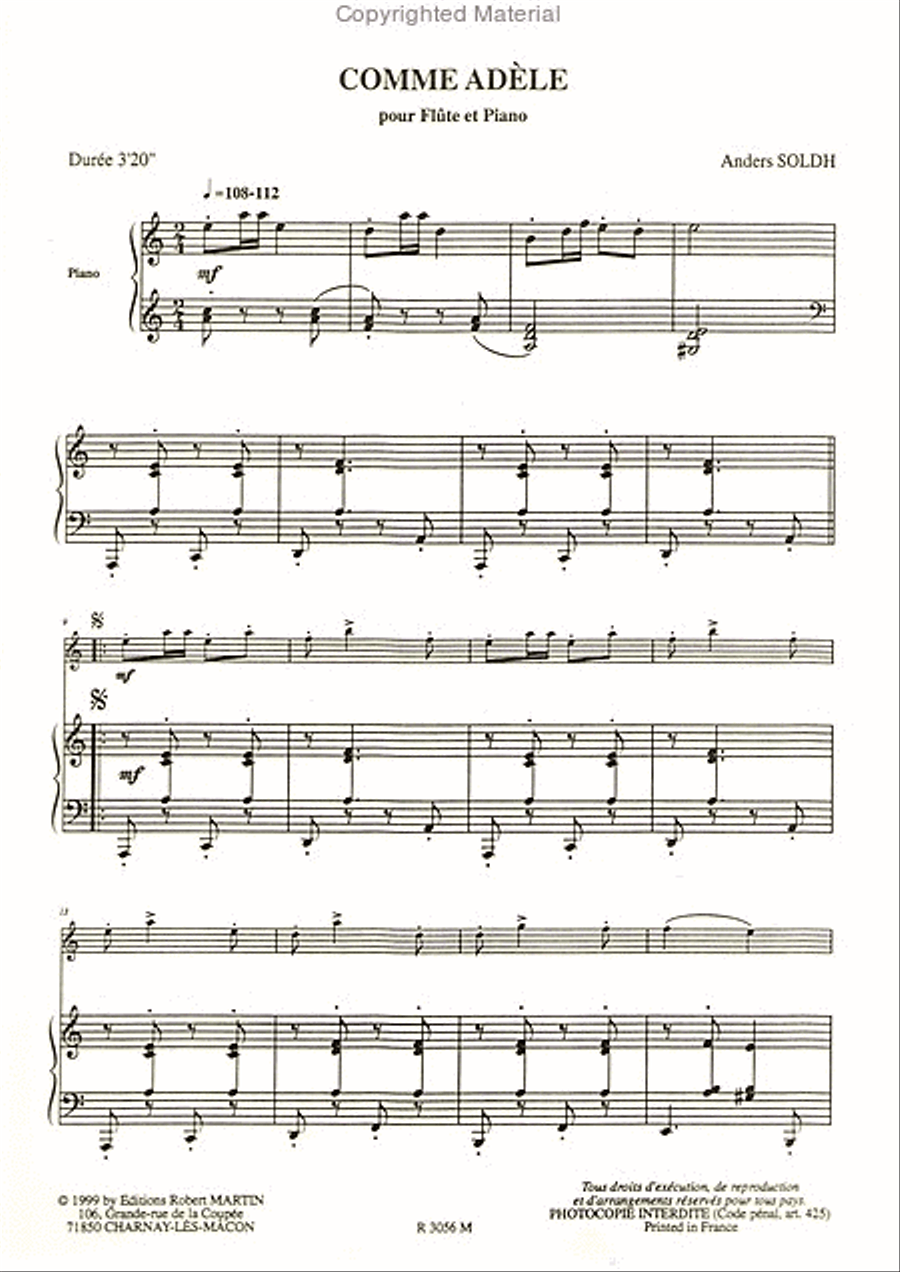 Comme Adèle, pour flûte Piano Accompaniment scores gallery preview page 2
