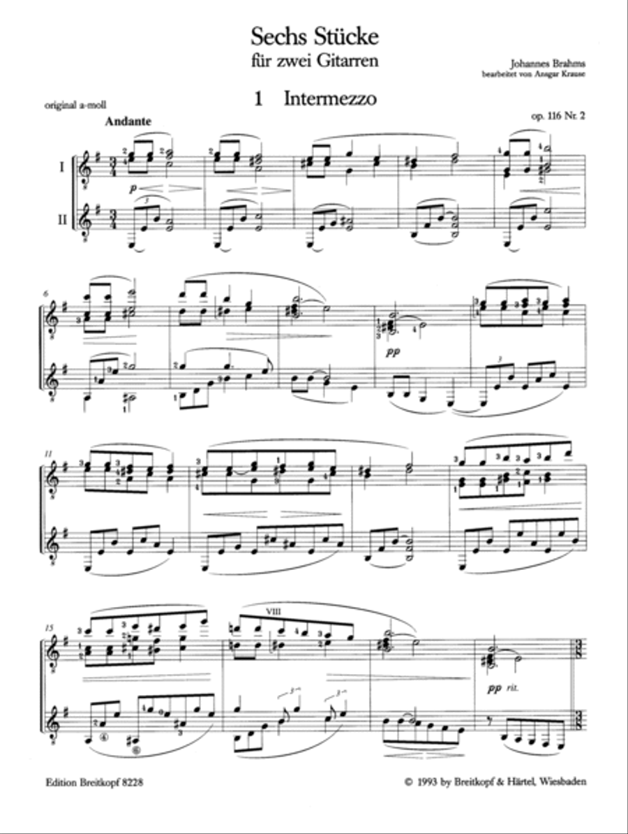 6 Pieces from Op. 76, 116, 118 Classical Guitar scores gallery preview page 2