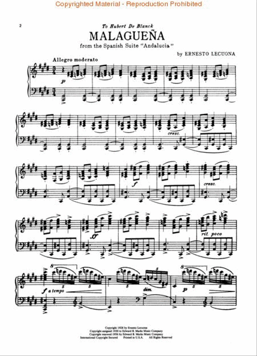 Malaguena Piano Solo scores gallery preview page 2
