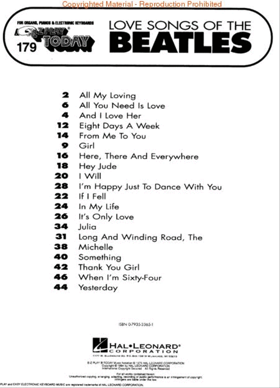 E-Z Play Today #179 - Love Songs of the Beatles