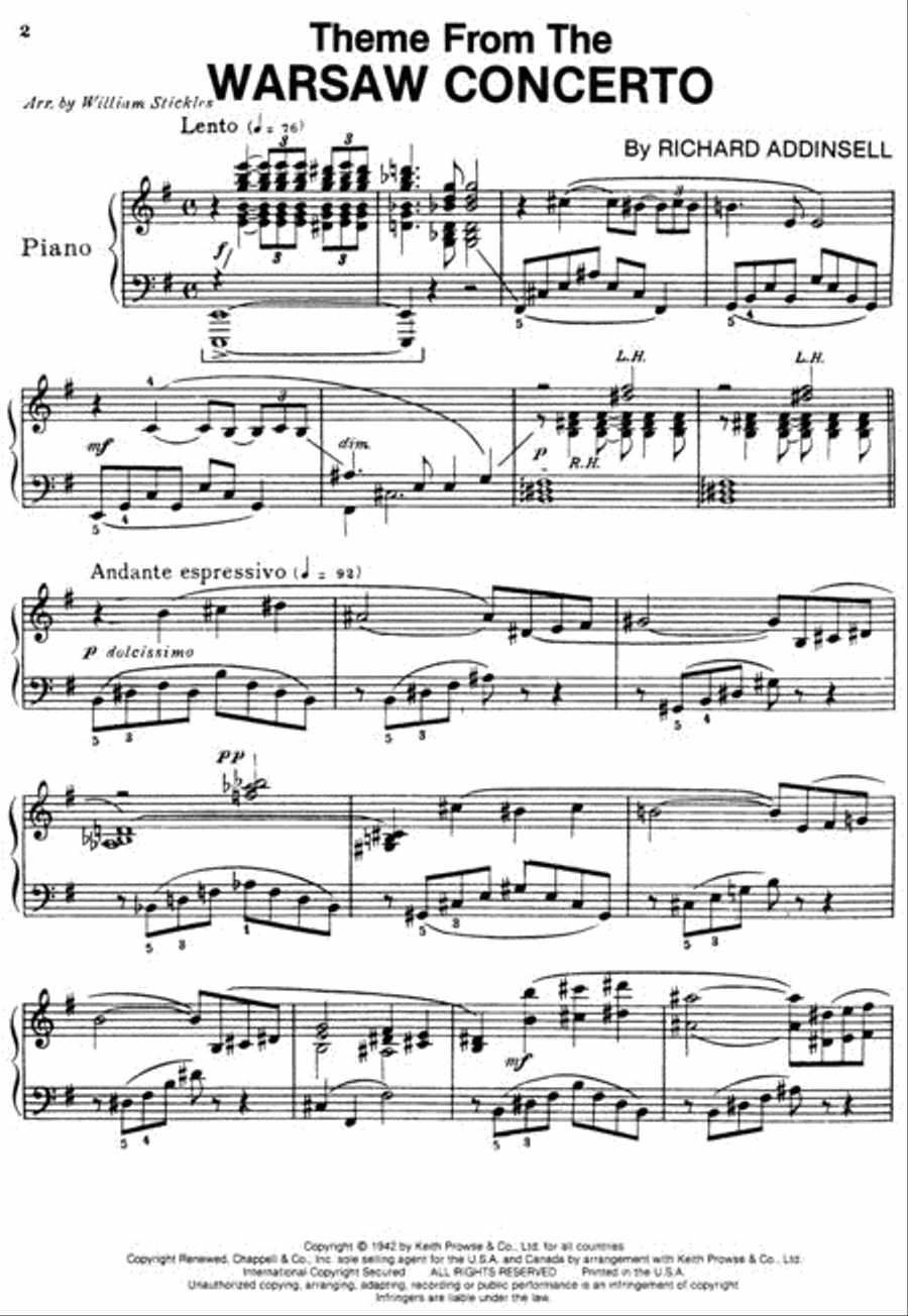 Warsaw Concerto (theme) Easy Piano scores gallery preview page 2