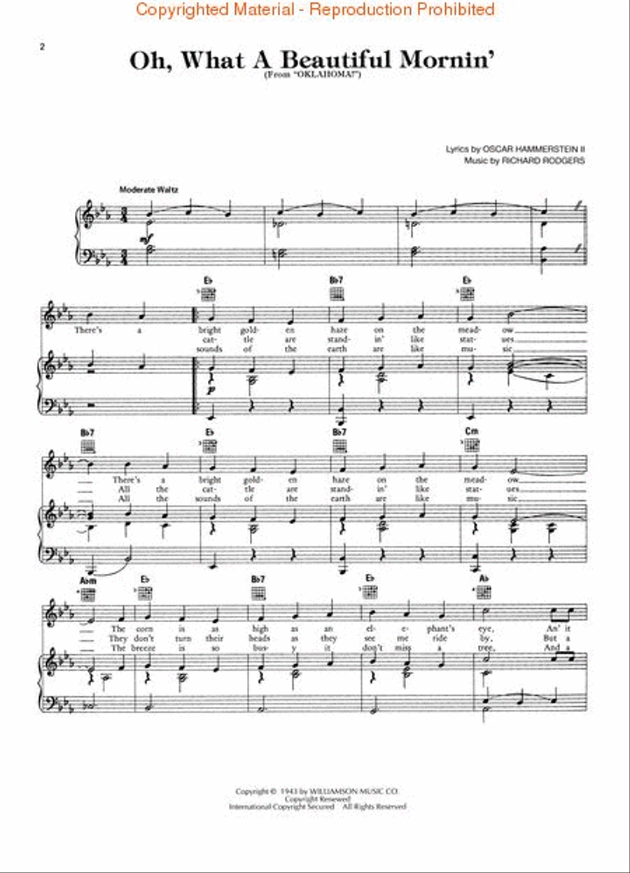 Oh, What A Beautiful Mornin' (From 'Oklahoma') Piano, Vocal, Guitar scores gallery preview page 2