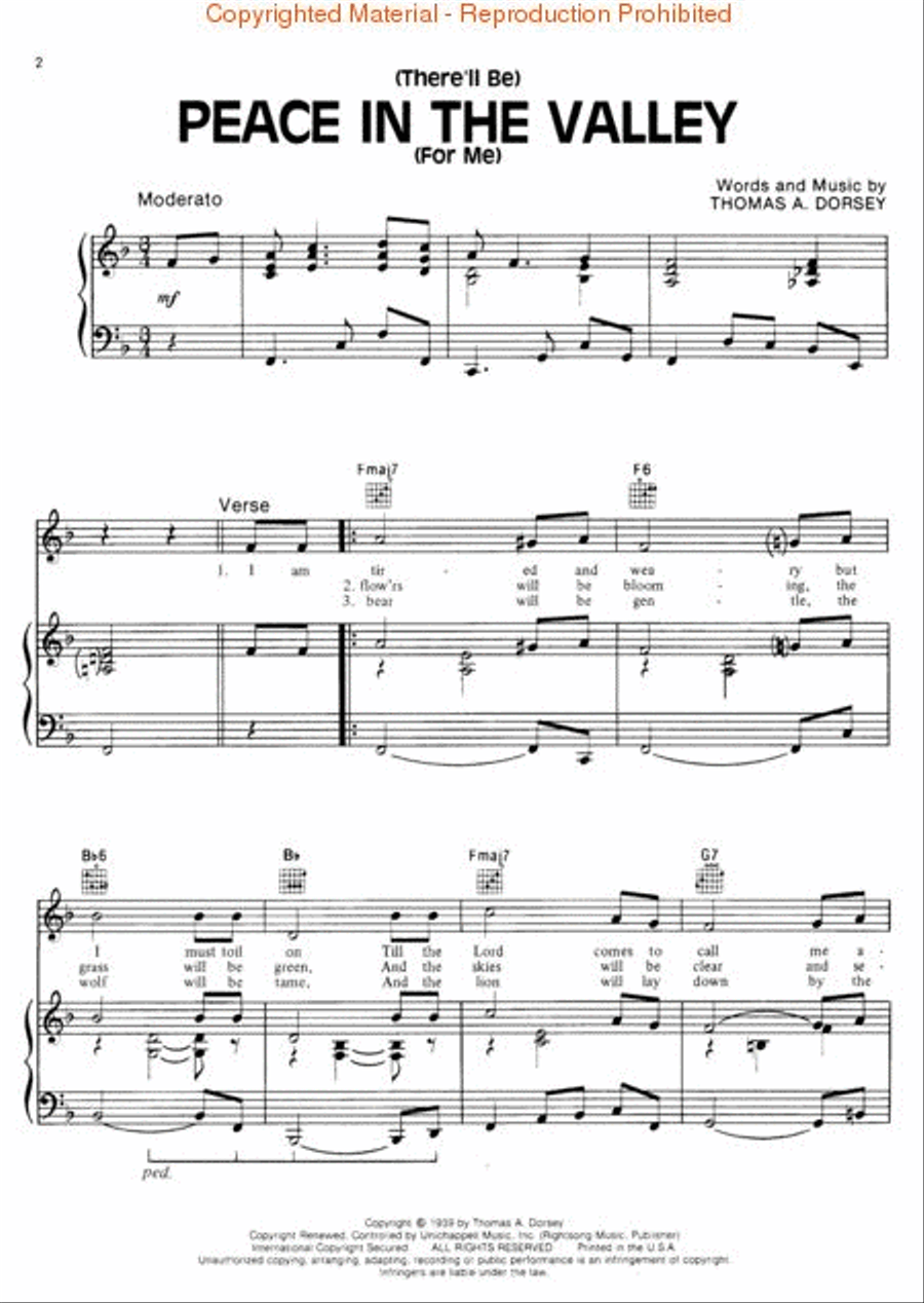Peace In The Valley For Me Piano, Vocal, Guitar scores gallery preview page 2