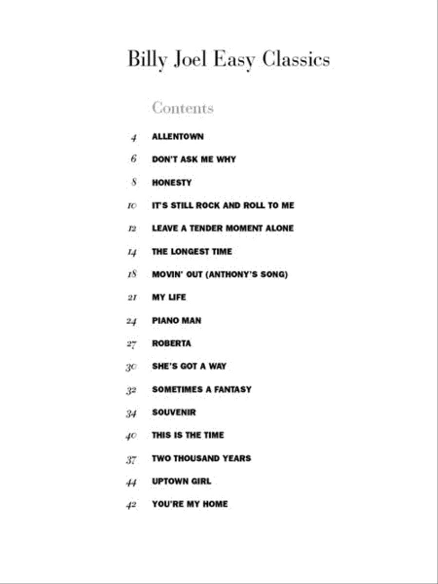 Billy Joel Easy Classics Piano Solo scores gallery preview page 2