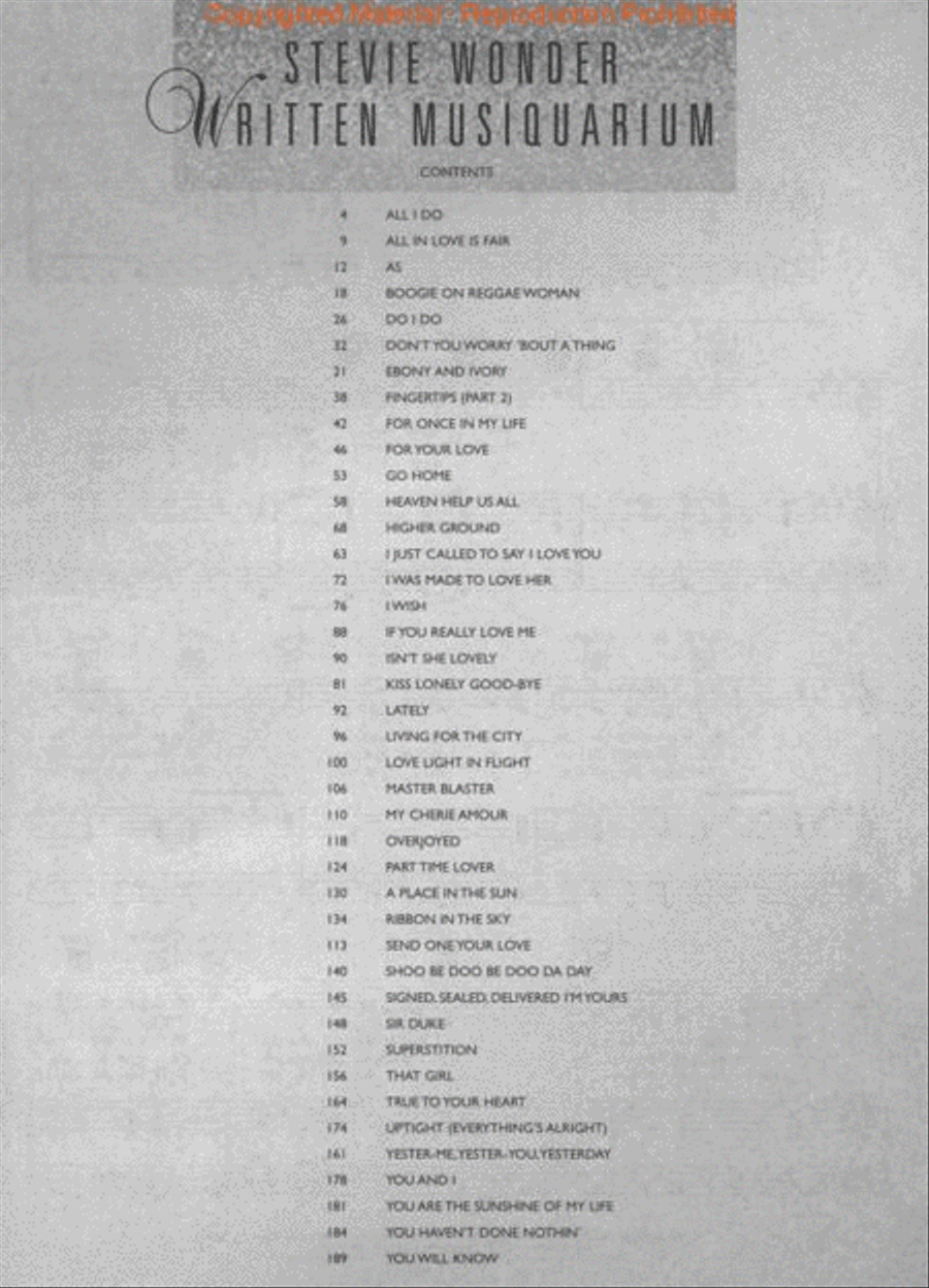 Stevie Wonder – Written Musiquarium Piano, Vocal, Guitar scores gallery preview page 2