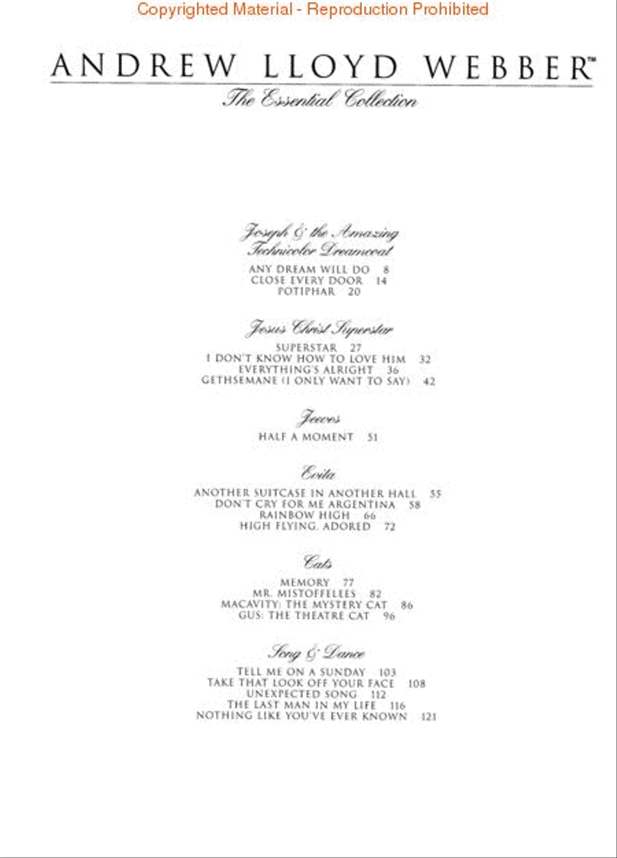 The Essential Andrew Lloyd Webber Collection Piano, Vocal, Guitar scores gallery preview page 2