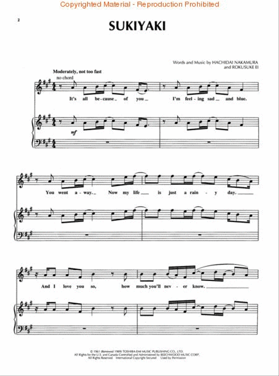Sukiyaki Piano, Vocal, Guitar scores gallery preview page 2