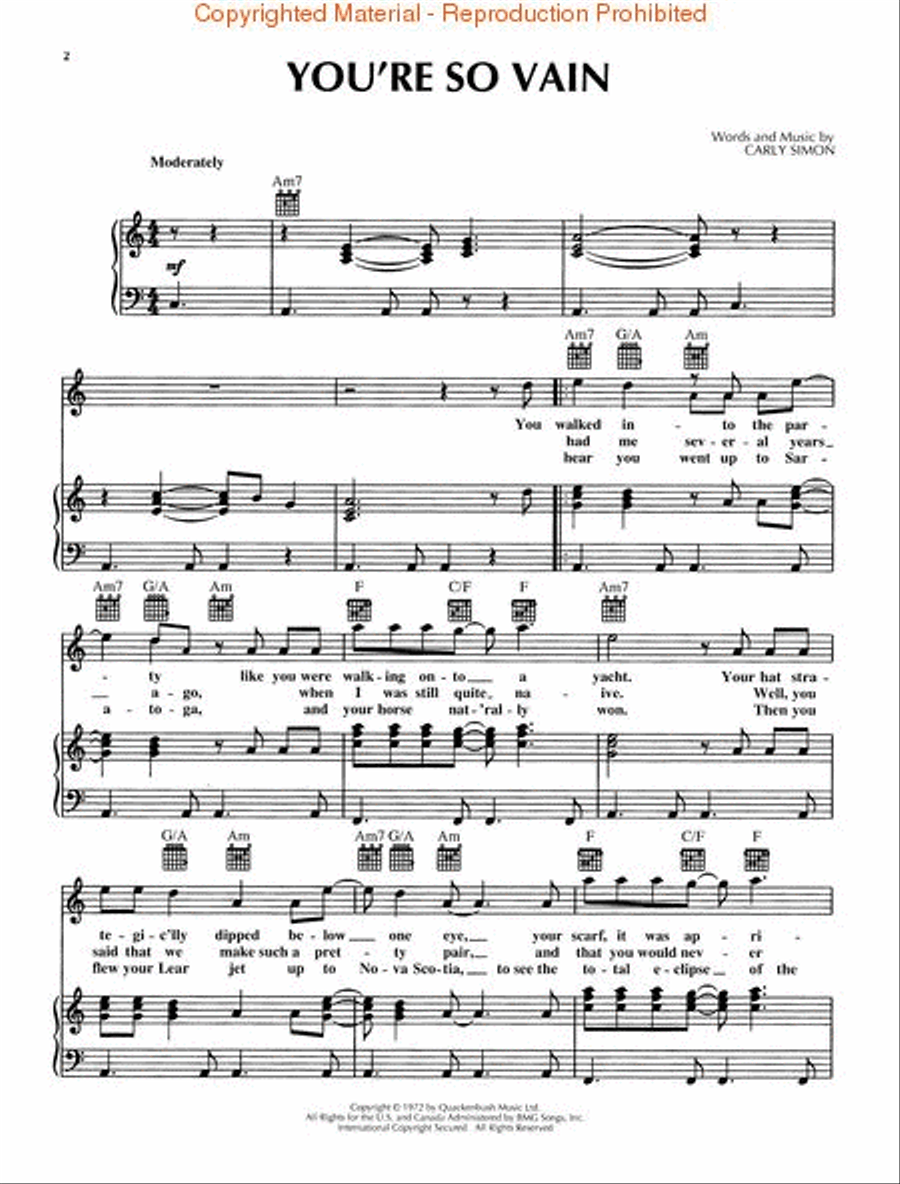 You're So Vain Piano, Vocal, Guitar scores gallery preview page 2