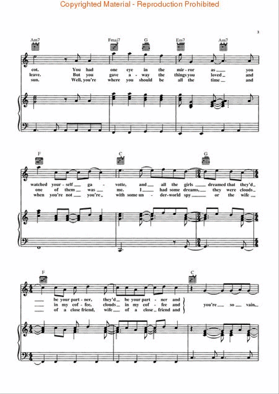 You're So Vain Piano, Vocal, Guitar scores gallery preview page 3