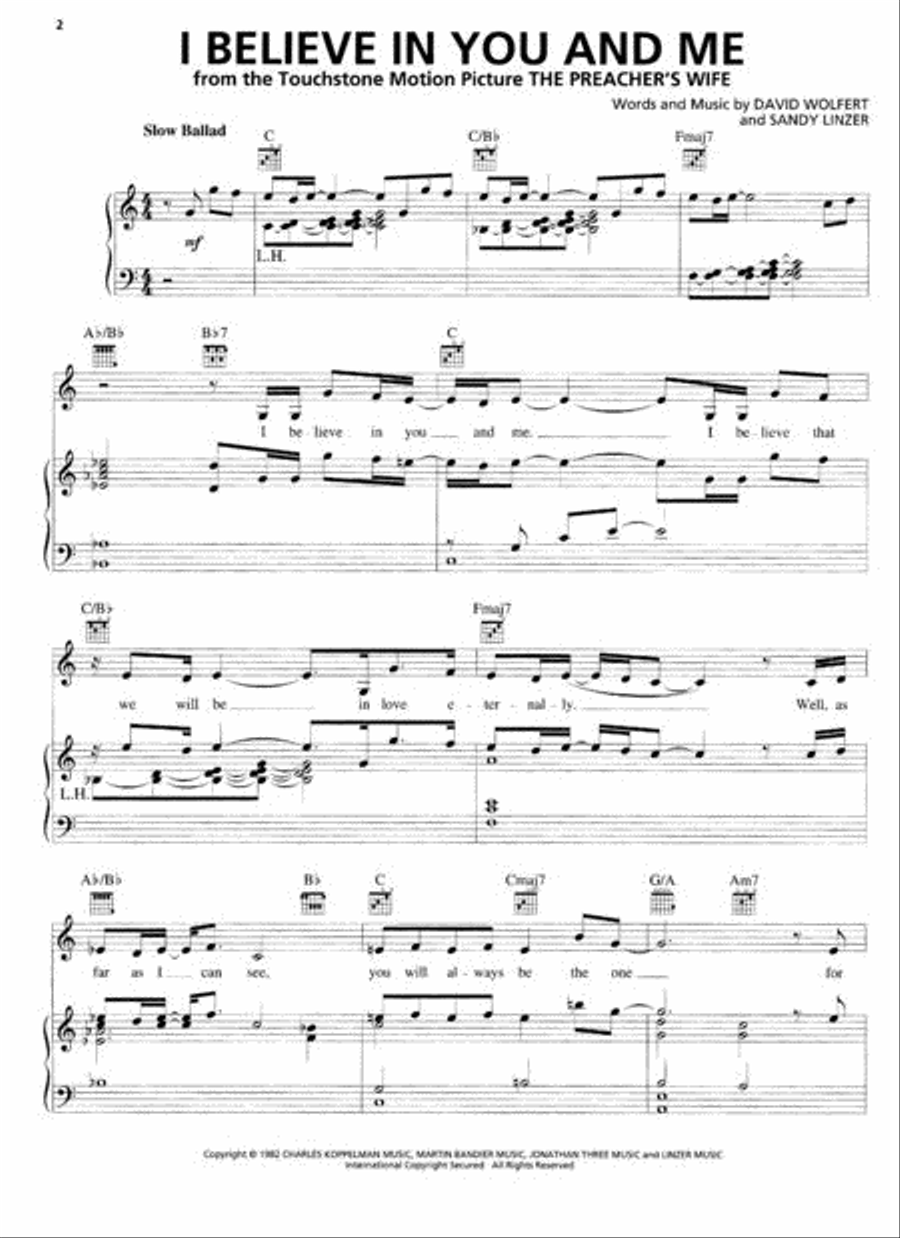 I Believe in You and Me (from The Preachers Wife) Piano, Vocal, Guitar scores gallery preview page 2