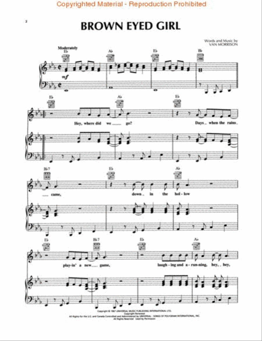 Brown Eyed Girl Piano, Vocal, Guitar scores gallery preview page 2