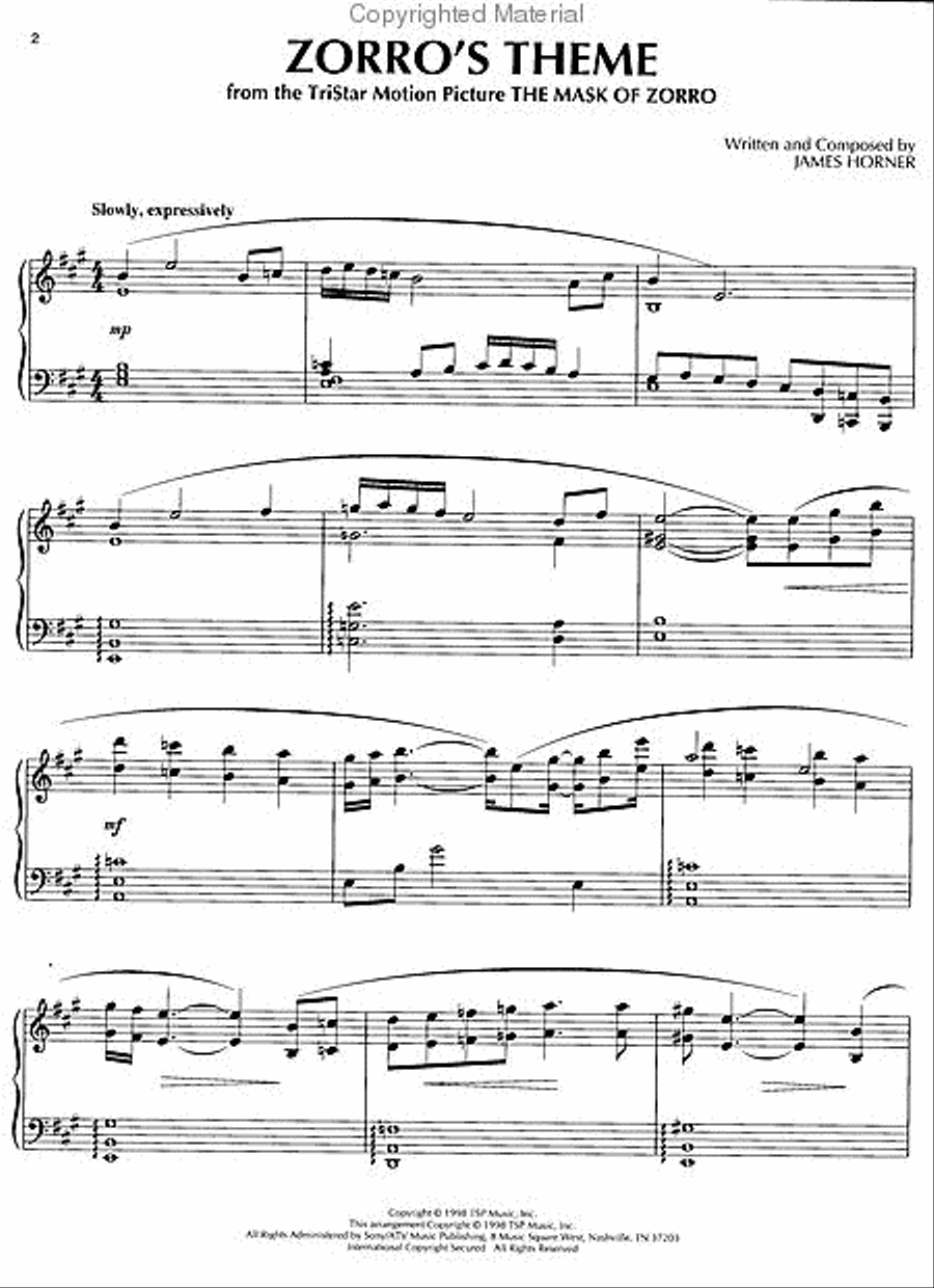 Zorro's Theme (from The Mask of Zorro) Piano Solo scores gallery preview page 2