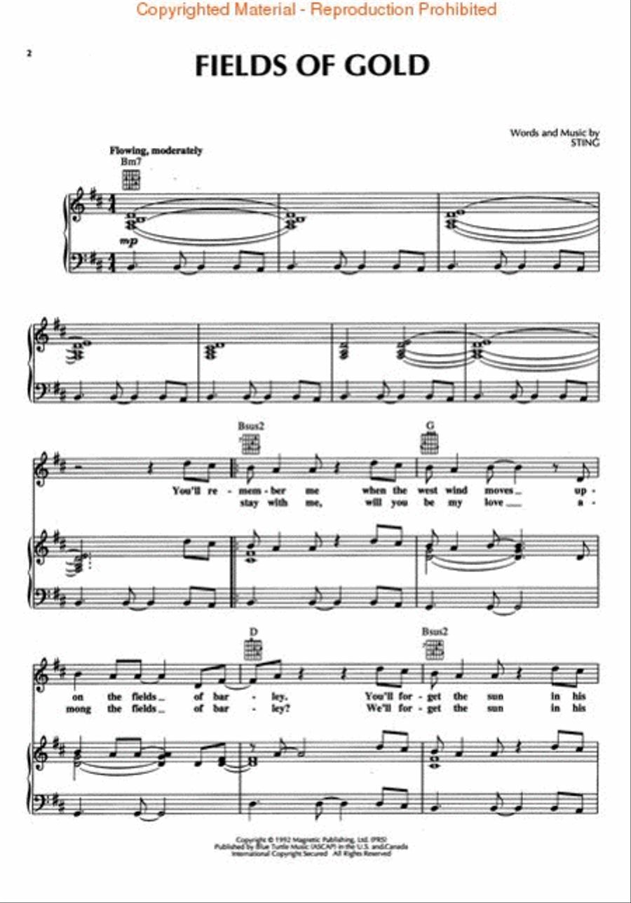 Fields of Gold Piano, Vocal, Guitar scores gallery preview page 2
