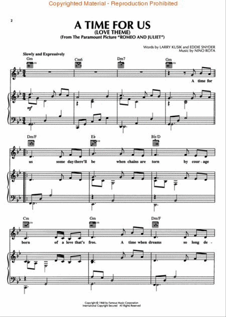 A Time for Us Piano, Vocal, Guitar scores gallery preview page 2