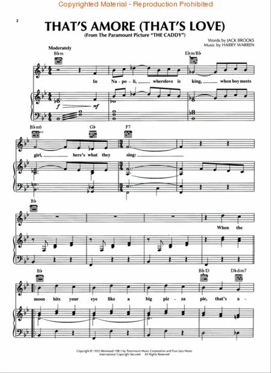 That's Amore (That's Love) Piano, Vocal, Guitar scores gallery preview page 2