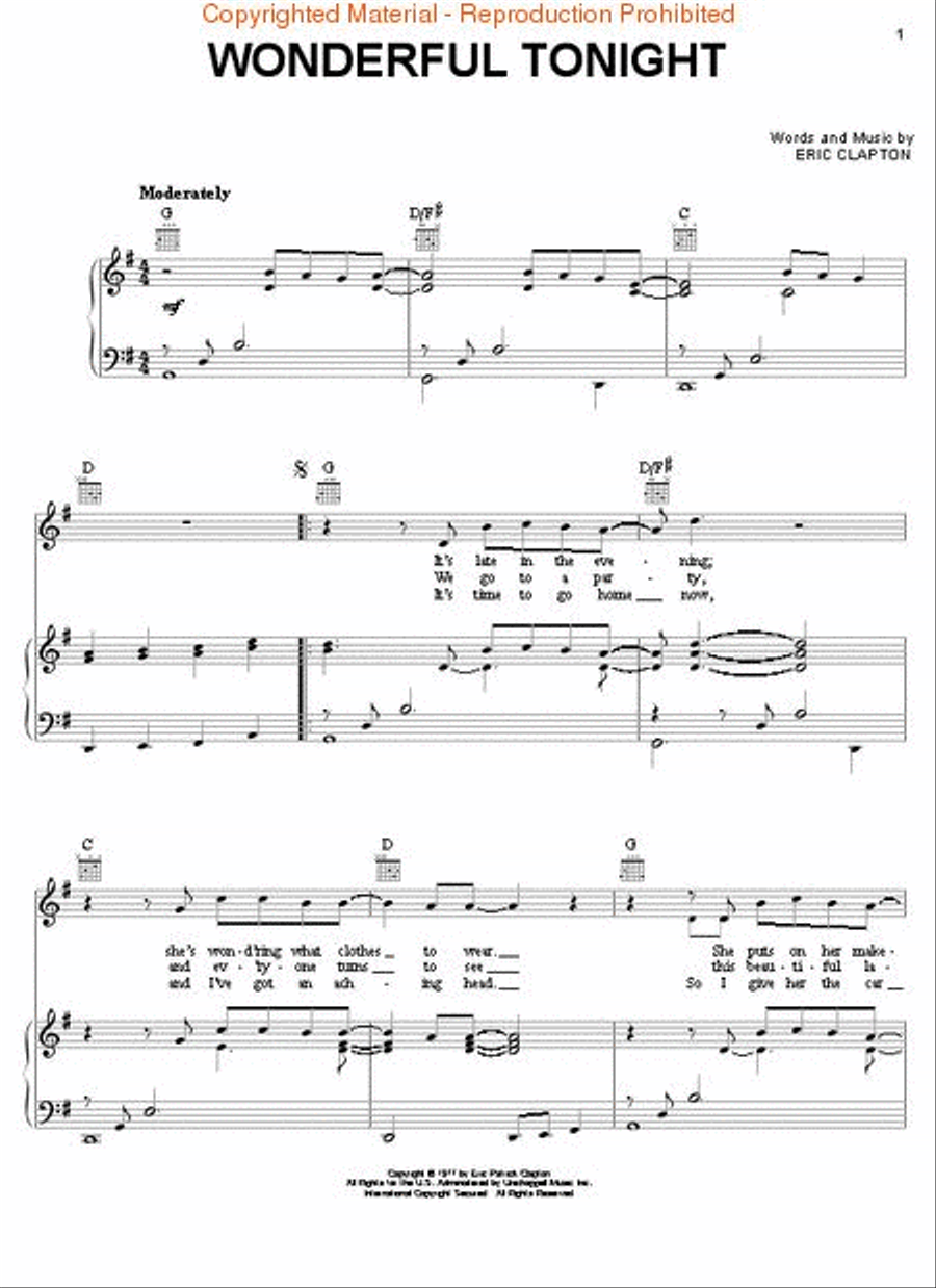 Wonderful Tonight Piano, Vocal, Guitar scores gallery preview page 2