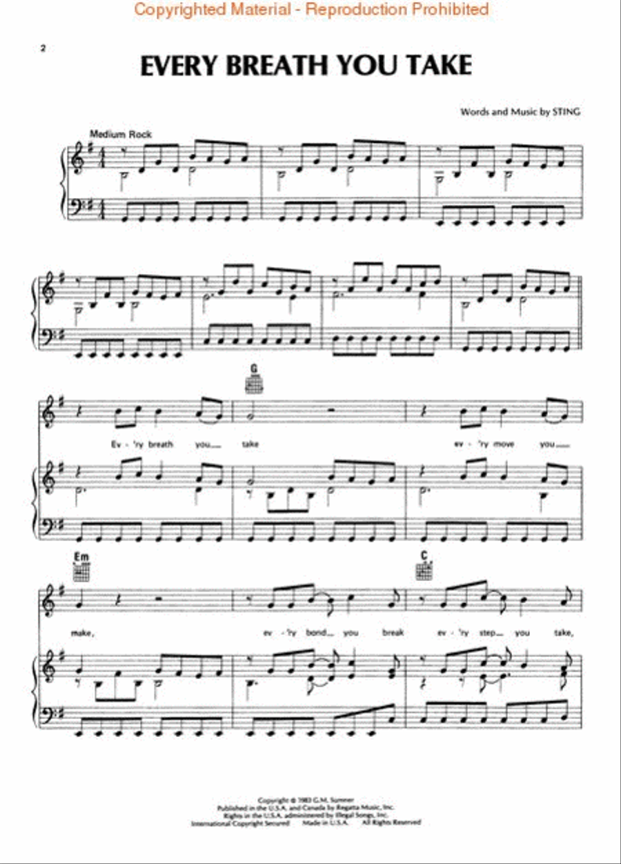Every Breath You Take Piano, Vocal, Guitar scores gallery preview page 2