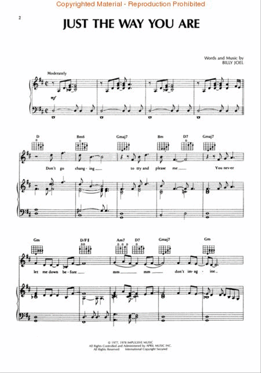 Just the Way You Are Piano, Vocal, Guitar scores gallery preview page 2