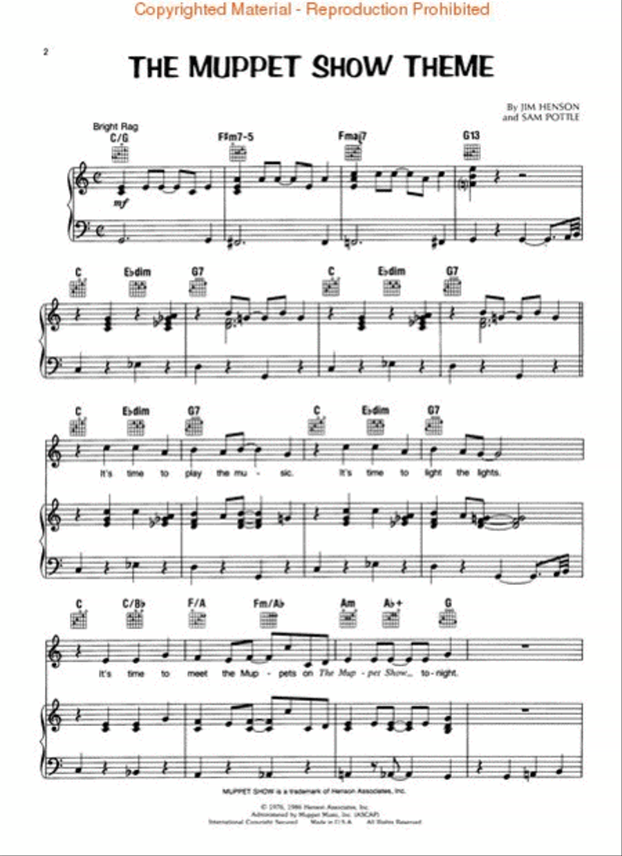 Muppet Show Theme Piano, Vocal, Guitar scores gallery preview page 2