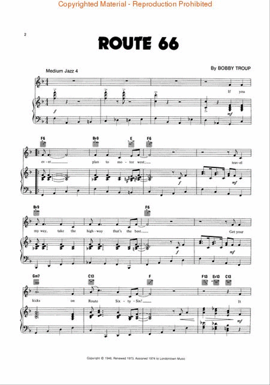 Route 66 Piano, Vocal, Guitar scores gallery preview page 2